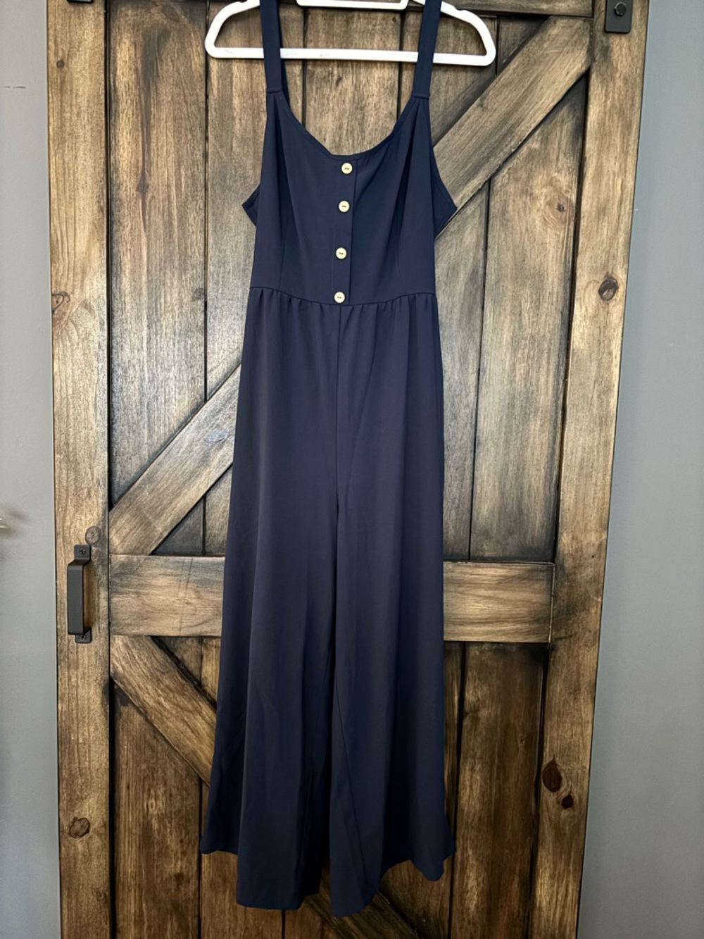 Navy Button-Front Wide-Leg Jumpsuit